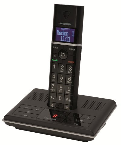 Teléfono inalámbrico S-63003 de Medion, cobertura de 50 metros en interiores y 300 en exteriores